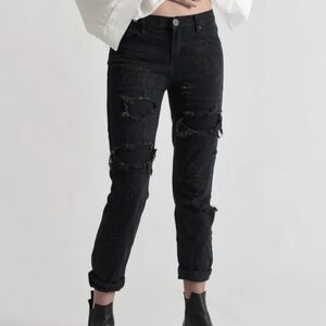 NWT One Teaspoon Fox Black Awesome Baggies Distressed Low Waist size 30